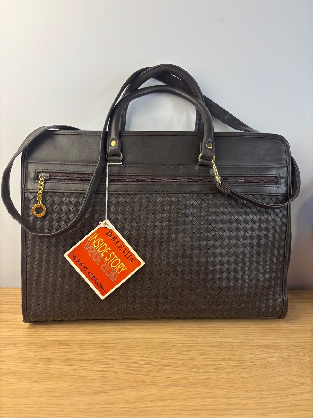 Vintage Dolce Vita "Inside Story" Woven Faux Leather briefcase / laptop bag. NWT